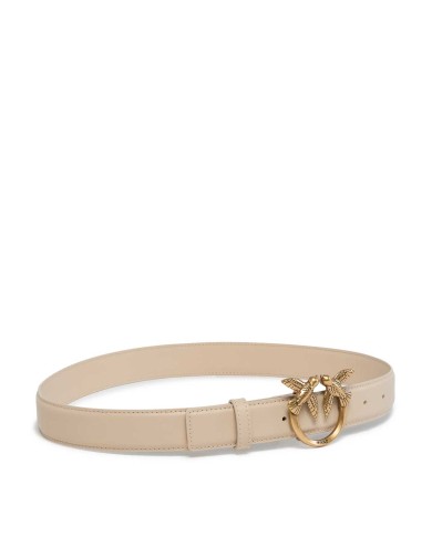 PINKO CINTURA LOVE BIRDS IN PELLE 3 CM GRIGIO FUMO/ANTIQUE GOLD 125