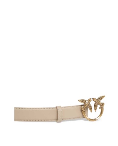 PINKO CINTURA LOVE BIRDS IN PELLE 3 CM GRIGIO FUMO/ANTIQUE GOLD 125