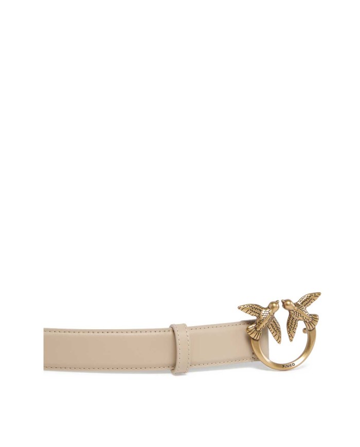 PINKO CINTURA LOVE BIRDS IN PELLE 3 CM GRIGIO FUMO/ANTIQUE GOLD 125