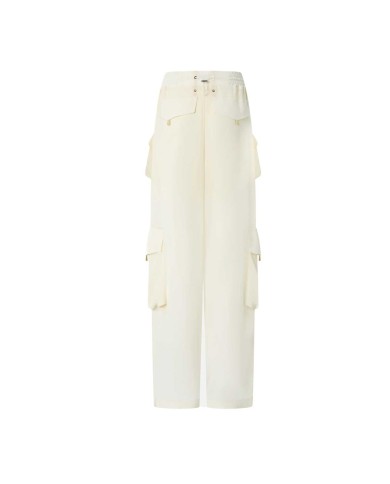 PINKO PANTALONE CARGO IN GEORGETTE TRASPARENTE BEIGE RUTABAGA 125