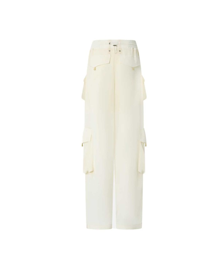 PINKO PANTALONE CARGO IN GEORGETTE TRASPARENTE BEIGE RUTABAGA 125