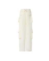 PINKO PANTALONE CARGO IN GEORGETTE TRASPARENTE BEIGE RUTABAGA 125