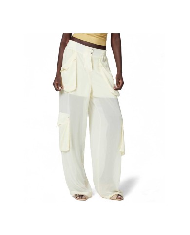 PINKO PANTALONE CARGO IN GEORGETTE TRASPARENTE BEIGE RUTABAGA 125