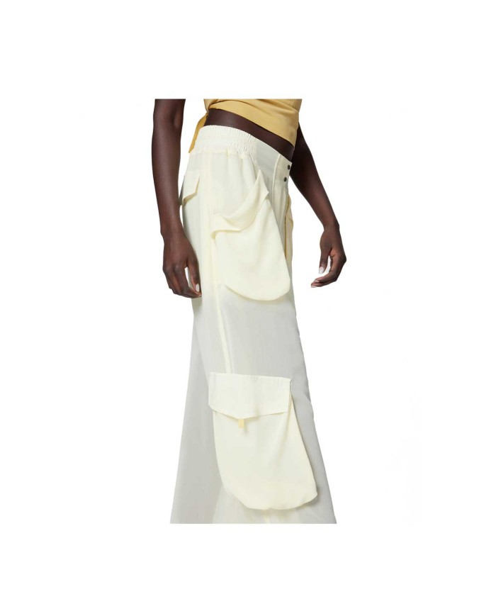 PINKO PANTALONE CARGO IN GEORGETTE TRASPARENTE BEIGE RUTABAGA 125