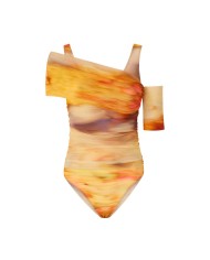 PINKO BODY ASIMMETRICO CON STAMPA PAESAGGIO MULTI BEIGE/ROSA 125