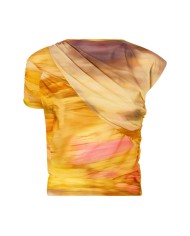 PINKO TOP CORTO ASIMMETRICO STAMPA PAESAGGIO MULTI BEIGE/ ROSA 125