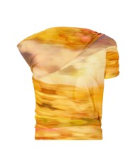 PINKO TOP CORTO ASIMMETRICO STAMPA PAESAGGIO MULTI BEIGE/ ROSA 125