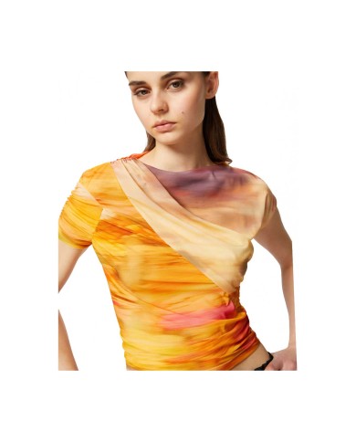 PINKO TOP CORTO ASIMMETRICO STAMPA PAESAGGIO MULTI BEIGE/ ROSA 125