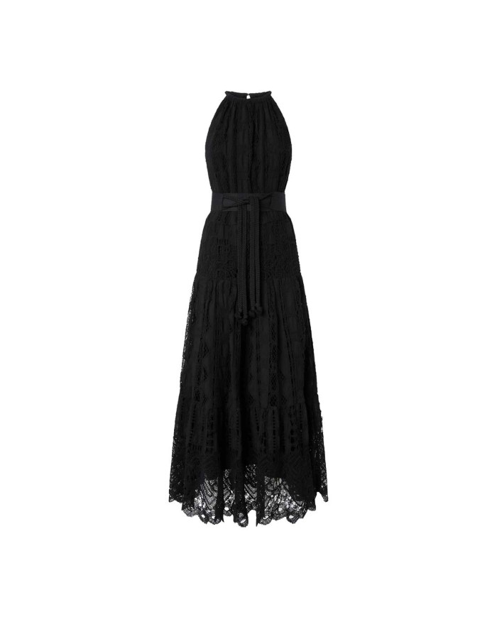 PINKO ABITO MIDI IN SANGALLO E MACRAME' NERO LIMOUSINE  125