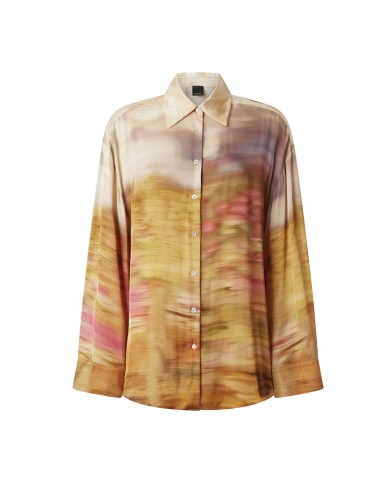 PINKO CAMICIA IN SATIN CON STAMPA PAESAGGIO MULTI BEIGE/ROSA  125