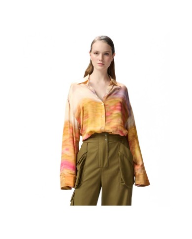 PINKO CAMICIA IN SATIN CON STAMPA PAESAGGIO MULTI BEIGE/ROSA  125