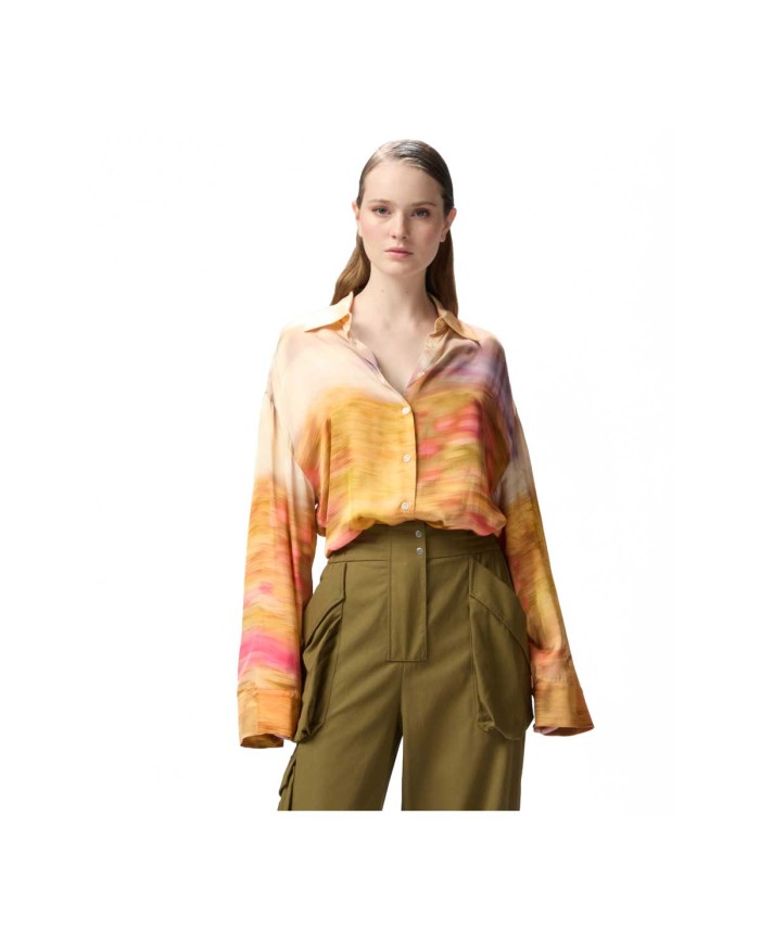PINKO CAMICIA IN SATIN CON STAMPA PAESAGGIO MULTI BEIGE/ROSA  125