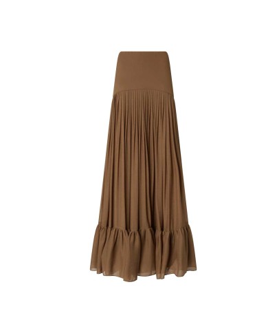 PINKO GONNA LUNGA A BALZE IN GEORGETTE DI VISCOSA MARRONE/GHIANDA 125