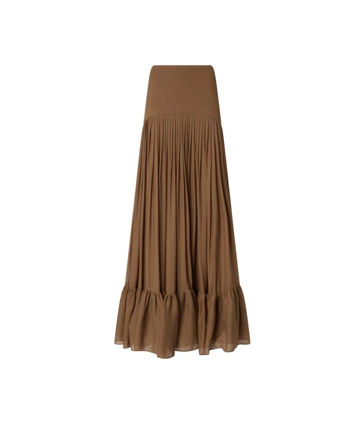 PINKO GONNA LUNGA A BALZE IN GEORGETTE DI VISCOSA MARRONE/GHIANDA 125