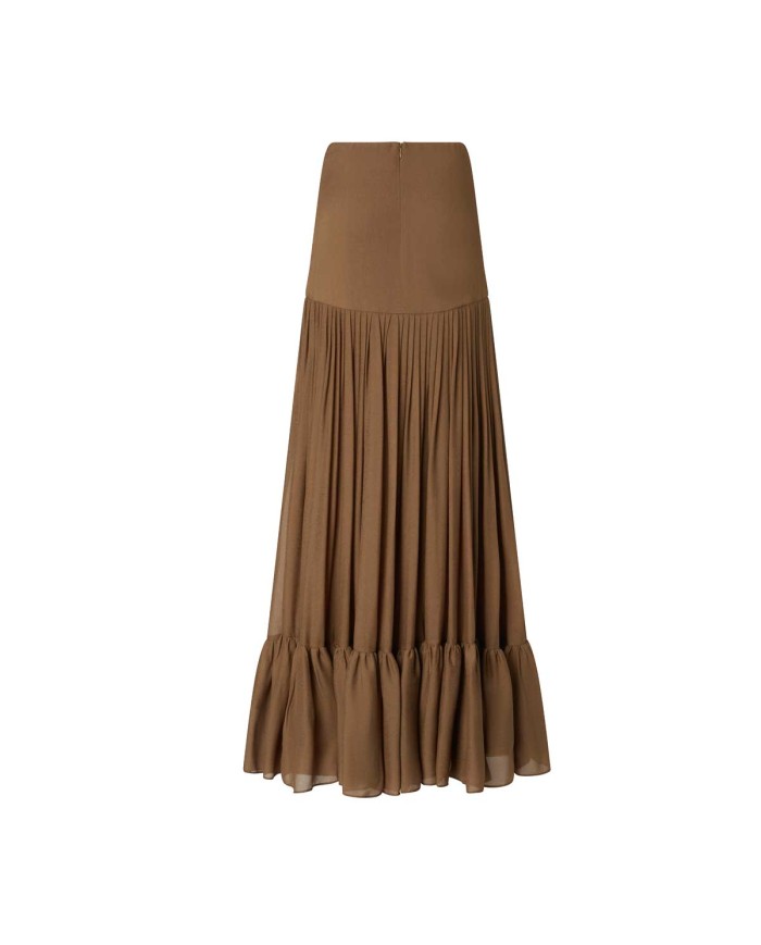 PINKO GONNA LUNGA A BALZE IN GEORGETTE DI VISCOSA MARRONE/GHIANDA 125