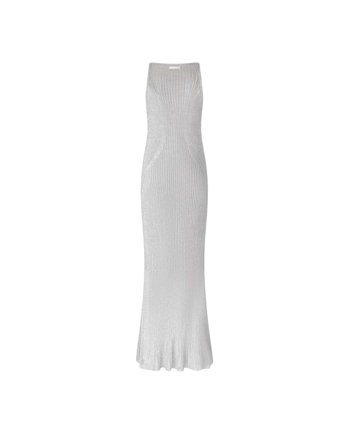 PINKO VESTITO SMANICATO IN MAGLIA METALLIZZATA  A COSTE GRIGIO PERLA 125