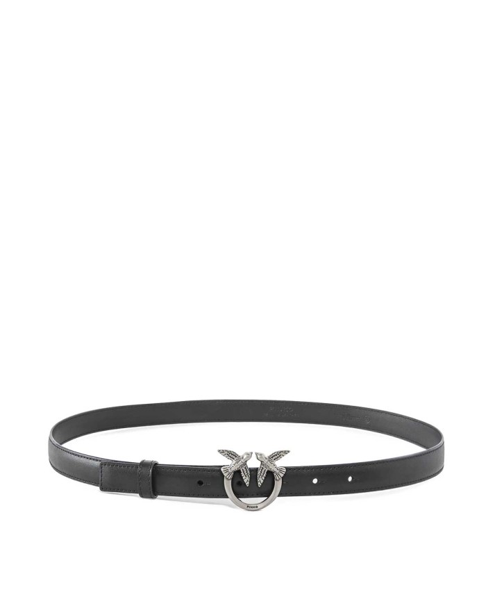 PINKO CINTURA SOTTILE LOVE BIRDS IN PELLE 2H NERO/OLD SILVER 125