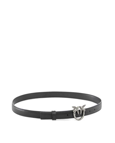 PINKO CINTURA SOTTILE LOVE BIRDS IN PELLE 2H NERO/OLD SILVER 125