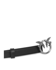 PINKO CINTURA SOTTILE LOVE BIRDS IN PELLE 2H NERO/OLD SILVER 125