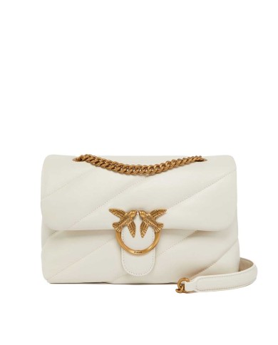 PINKO BORSA A TRACOLLA NAPPA TRAPUNTATA LOVE BAG PUFF CON CATENA BIANCO SETA/ANTIQUE GOLD 125