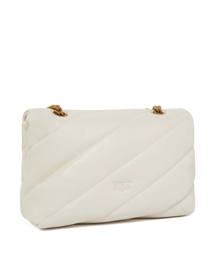 PINKO BORSA A TRACOLLA NAPPA TRAPUNTATA LOVE BAG PUFF CON CATENA BIANCO SETA/ANTIQUE GOLD 125