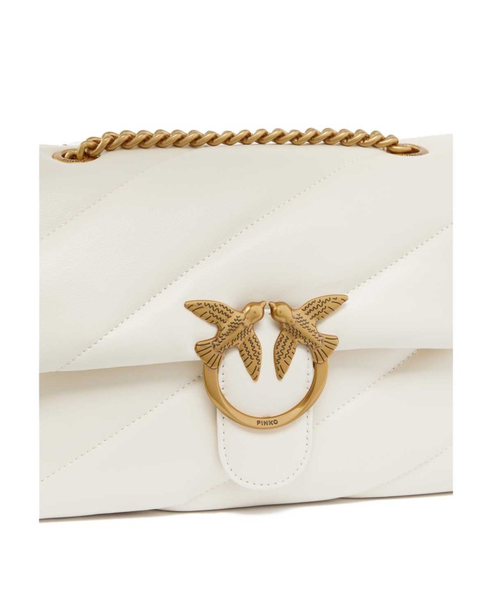 PINKO BORSA A TRACOLLA NAPPA TRAPUNTATA LOVE BAG PUFF CON CATENA BIANCO SETA/ANTIQUE GOLD 125
