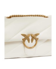 PINKO BORSA A TRACOLLA NAPPA TRAPUNTATA LOVE BAG PUFF CON CATENA BIANCO SETA/ANTIQUE GOLD 125