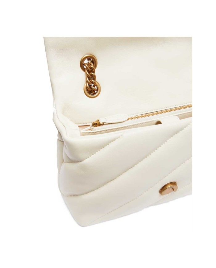PINKO BORSA A TRACOLLA NAPPA TRAPUNTATA LOVE BAG PUFF CON CATENA BIANCO SETA/ANTIQUE GOLD 125
