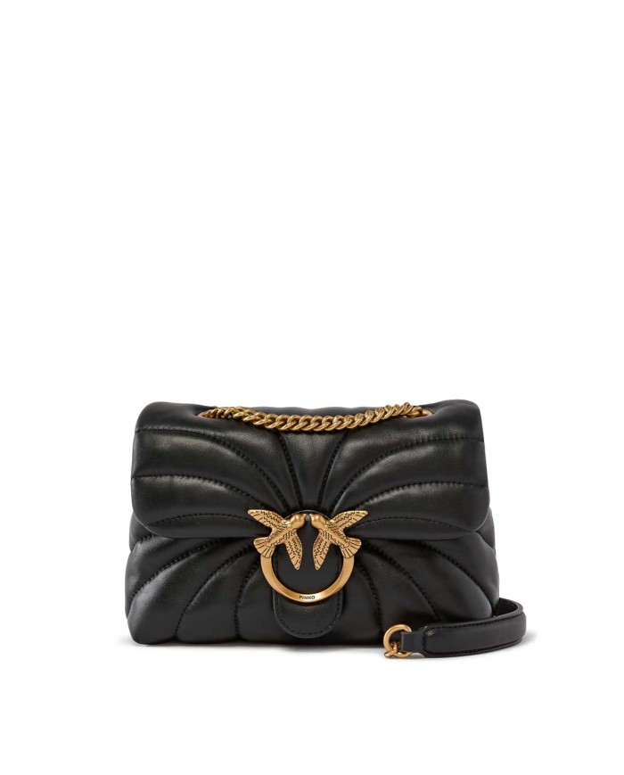 PINKO MINI BORSA LOVE BAG PUFF BUTTERFLY A TRACOLLA IN NAPPA NERO/ANTIQUE GOLD 125