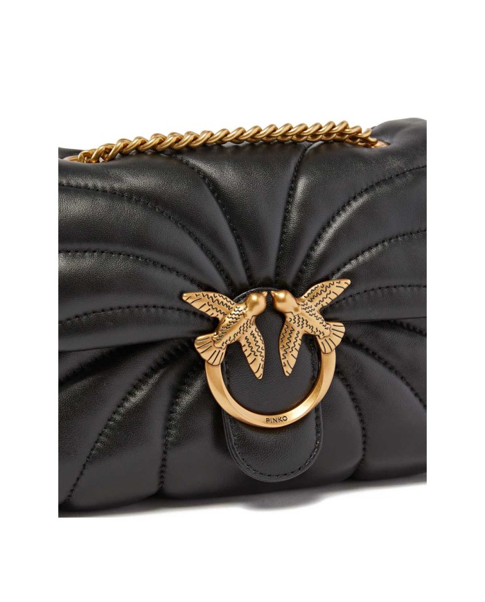 PINKO MINI BORSA LOVE BAG PUFF BUTTERFLY A TRACOLLA IN NAPPA NERO/ANTIQUE GOLD 125