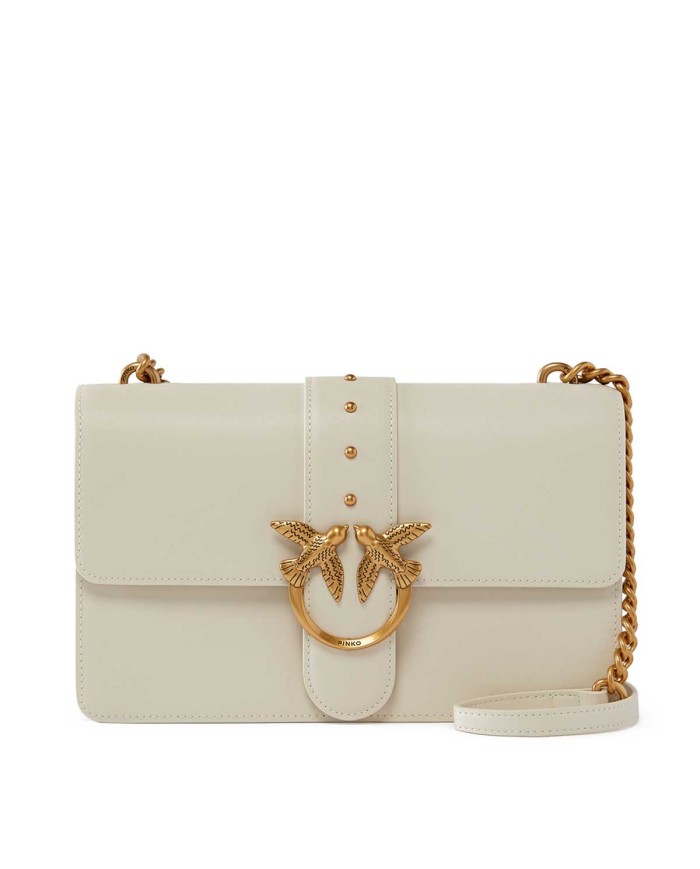 PINKO BORSA DONNA PINKO CROSSBODY CLASSIC LOVE ONE SIMPLY VITELLO BIANCO SETA-ANTIQUE GOLD 100053 125	