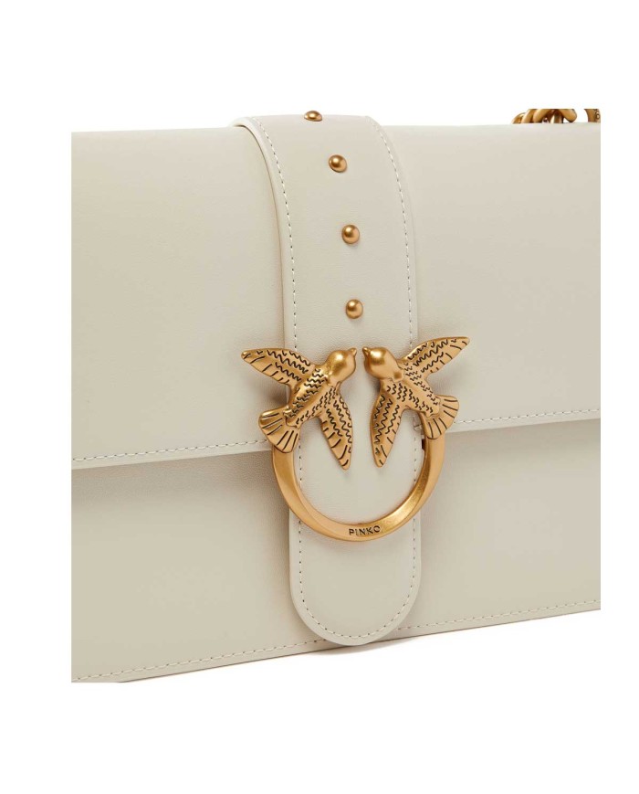 PINKO BORSA DONNA PINKO CROSSBODY CLASSIC LOVE ONE SIMPLY VITELLO BIANCO SETA-ANTIQUE GOLD 100053 125	