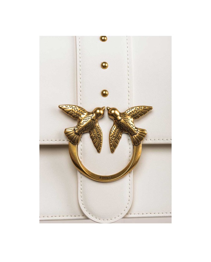 PINKO BORSA DONNA PINKO CROSSBODY CLASSIC LOVE ONE SIMPLY VITELLO BIANCO SETA-ANTIQUE GOLD 100053 125	