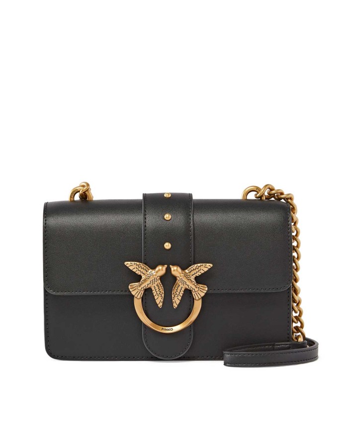 PINKO BORSA DONNA PINKO CROSSBODY MINI CLASSIC LOVE ONE SIMPLY VITELLO NERO-ANTIQUE GOLD 100059 125	