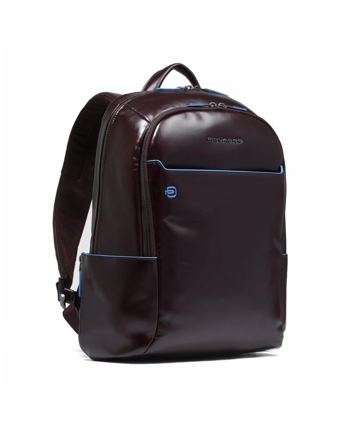 PIQUADRO ZAINO UOMO BACKPACK BLUE SQUARE IN PELLE PORTA PC 14" MOGANO CA3214B2 CO