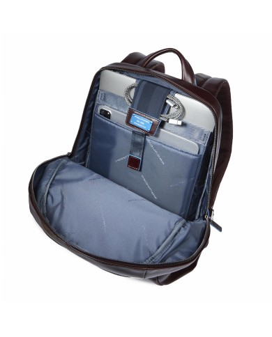 PIQUADRO ZAINO UOMO BACKPACK BLUE SQUARE IN PELLE PORTA PC 14" MOGANO CA3214B2 CO