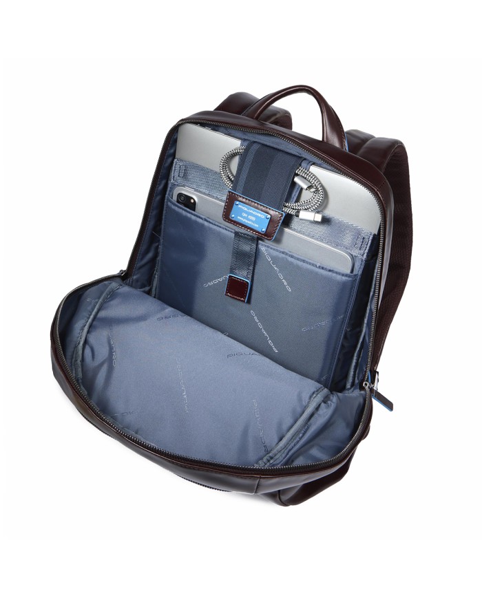 PIQUADRO ZAINO UOMO BACKPACK BLUE SQUARE IN PELLE PORTA PC 14" MOGANO CA3214B2 CO
