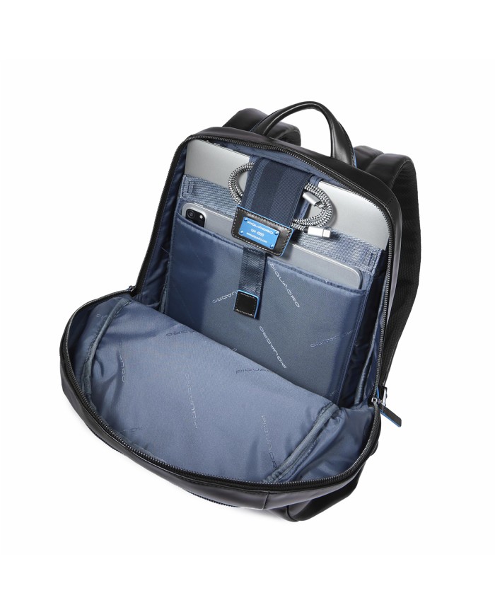 PIQUADRO ZAINO UOMO BACKPACK BLUE SQUARE IN PELLE PORTA PC 14" NERO CA3214B2 CO