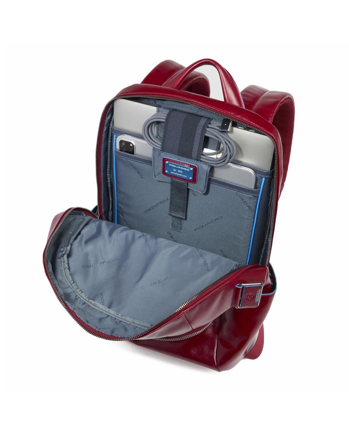 PIQUADRO ZAINO UOMO BACKPACK BLUE SQUARE IN PELLE PORTA PC 14" ROSSO CA3214B2 CO