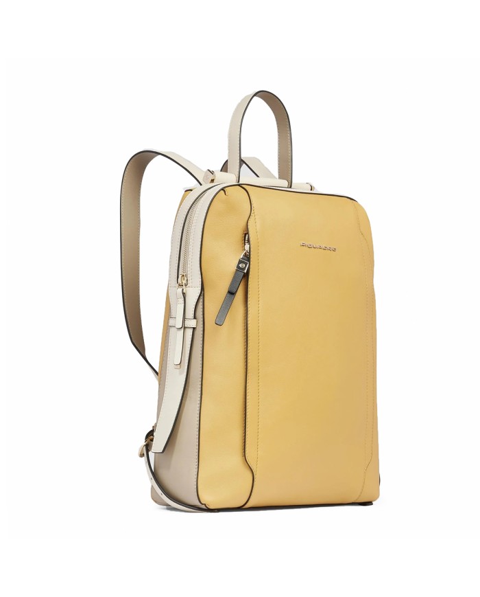 PIQUADRO ZAINO DONNA BACKPACK CIRCLE IN PELLE PORTA PC 14" E IPAD GIALLO BEIGE CA4576W92 CO