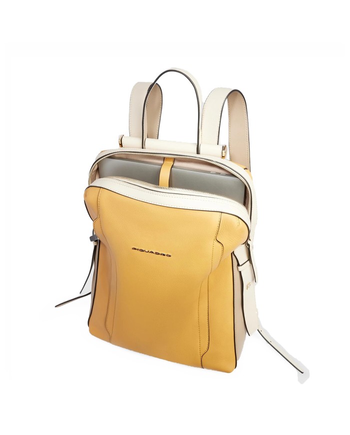 PIQUADRO ZAINO DONNA BACKPACK CIRCLE IN PELLE PORTA PC 14" E IPAD GIALLO BEIGE CA4576W92 CO