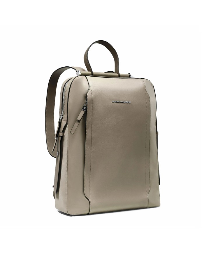 PIQUADRO ZAINO DONNA BACKPACK CIRCLE IN PELLE E TESSUTO PORTA PC 14" BEIGE CA4576W92T CO
