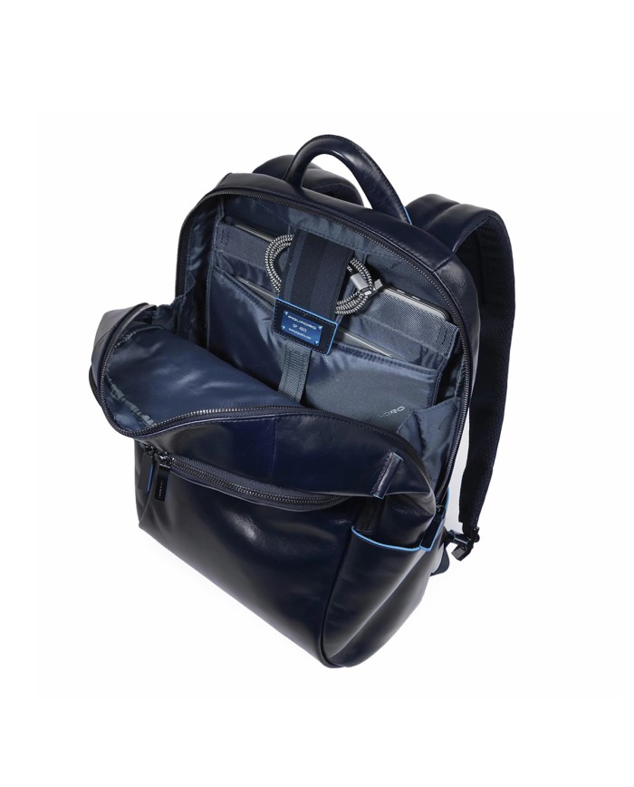 PIQUADRO ZAINO UOMO BACKPACK BLUE SQUARE IN PELLE PORTA PC 15,6" BLUE CA4762B2 CO