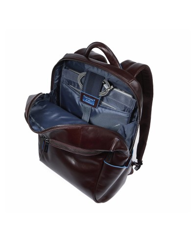PIQUADRO ZAINO UOMO BACKPACK BLUE SQUARE IN PELLE PORTA PC 15,6" MOGANO CA4762B2 CO