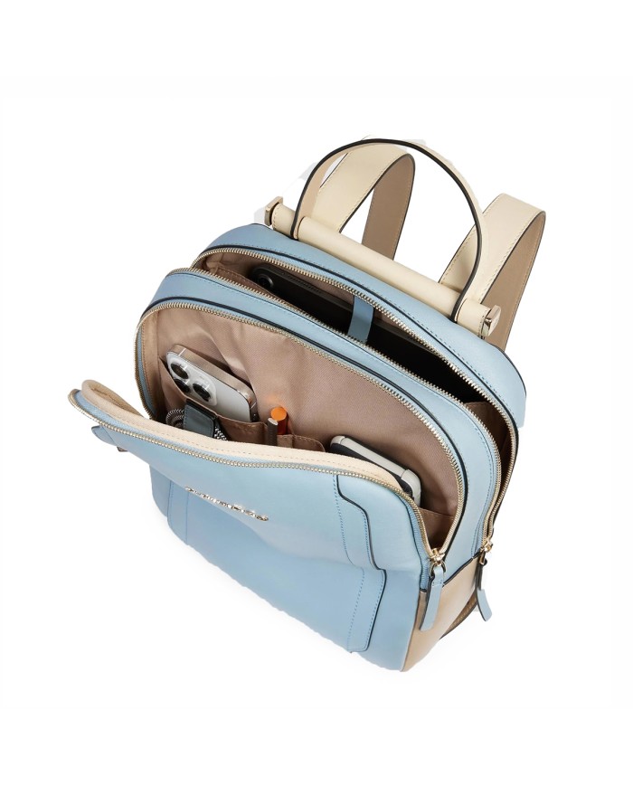PIQUADRO ZAINO DONNA BACKPACK CIRCLE IN PELLE PORTA IPAD 12,9" AZZURRO BEIGE CA5566W92 CO