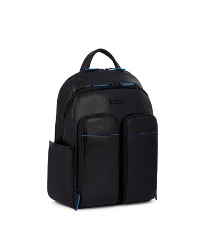 PIQUADRO ZAINO UOMO BACKPACK BLUE SQUARE IN PELLE PORTA PC 14" NERO CA5574B2V CO