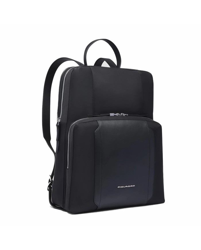 PIQUADRO ZAINO DONNA BACKPACK CIRCLE IN PELLE E TESSUTO ESPANDIBILE PORTA PC 15,6" E IPAD NERO CA6216W92T CO