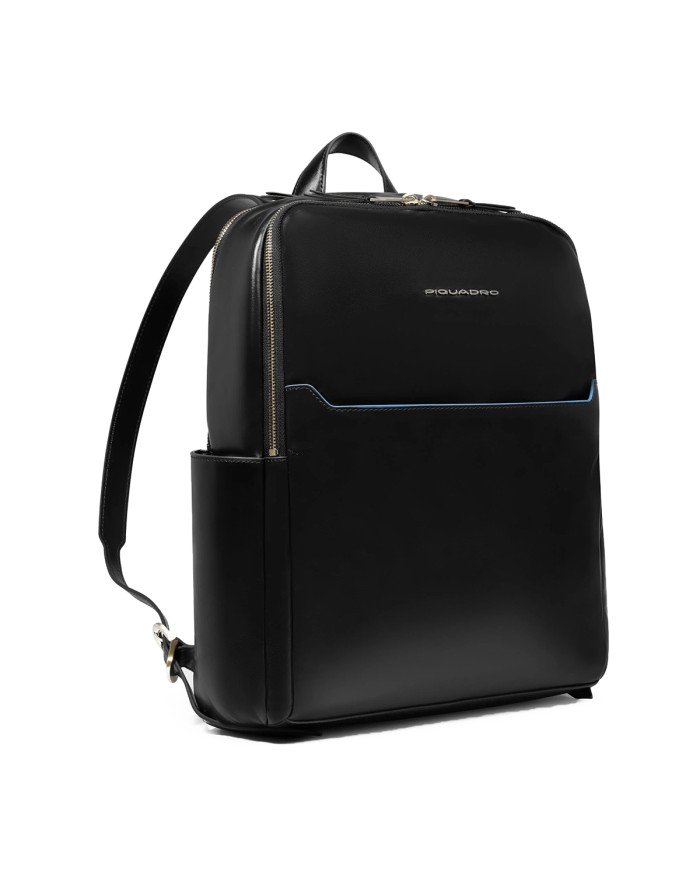 PIQUADRO ZAINO UOMO BACKPACK BLUE SQUARE IN PELLE PORTA PC 14" NERO CA6678B2 CO