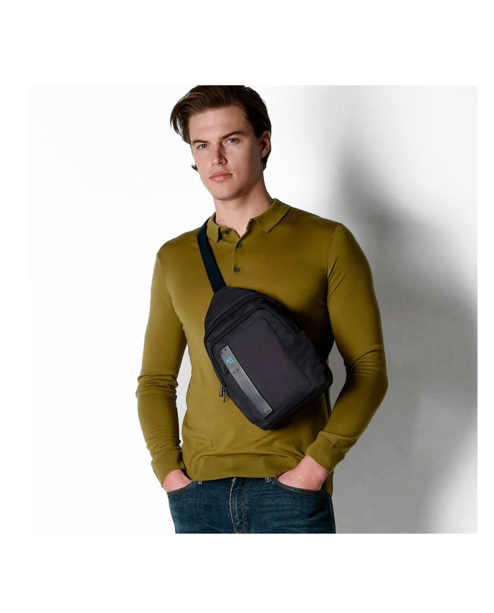 PIQUADRO MONOSPALLA UOMO ONE SHOULDER PULSE P16 IN PELLE E NYLON PORTA IPAD BLU CA4177P16 CO