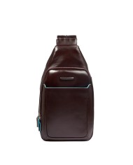 PIQUADRO ZAINO MONOSPALLA UOMO BACKPACK ONE SHOULDER BLUE SQUARE IN PELLE MOGANO CA4827B2 CO
